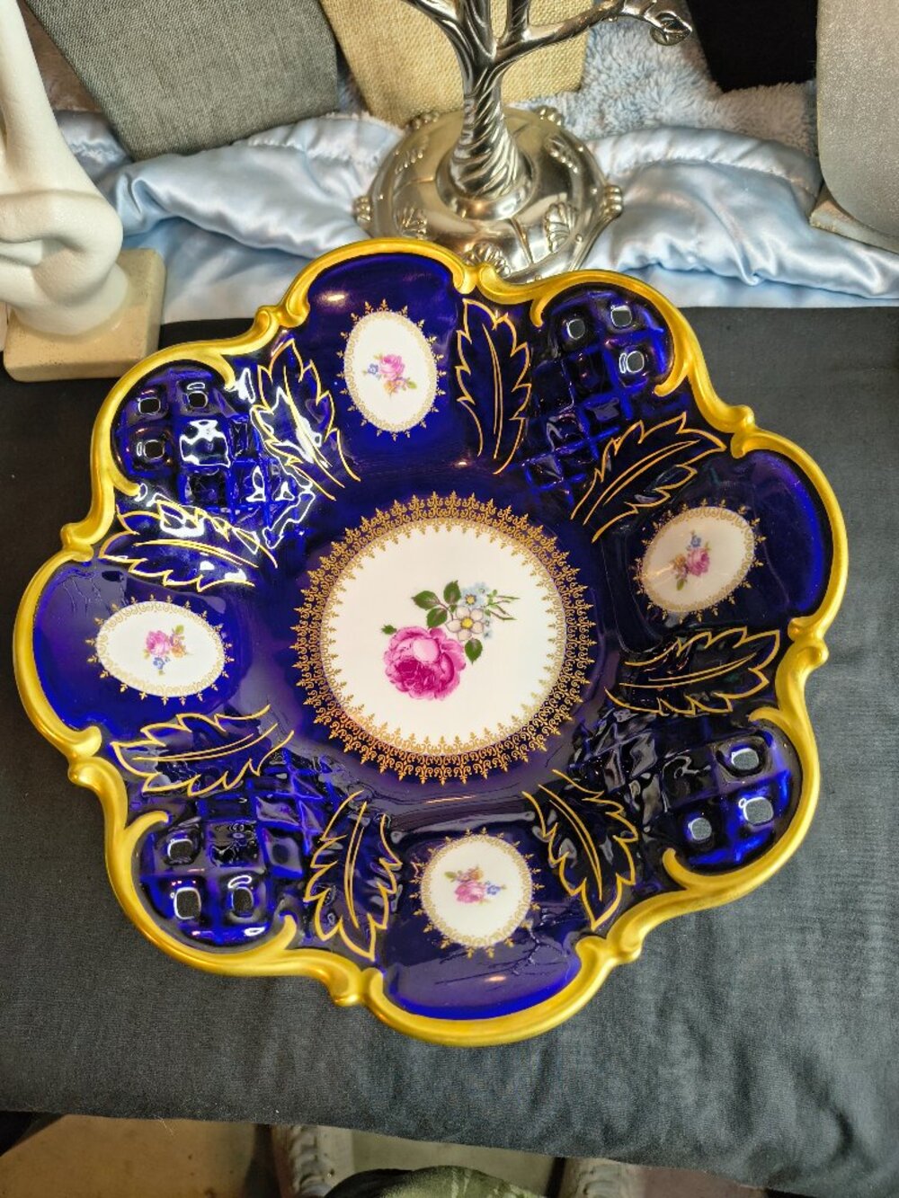 Vintage Reichenbach Echt Reticulated Cobalt Blue Bowl